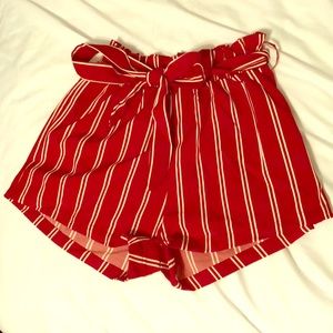 Red & White high waisted stripped shorts